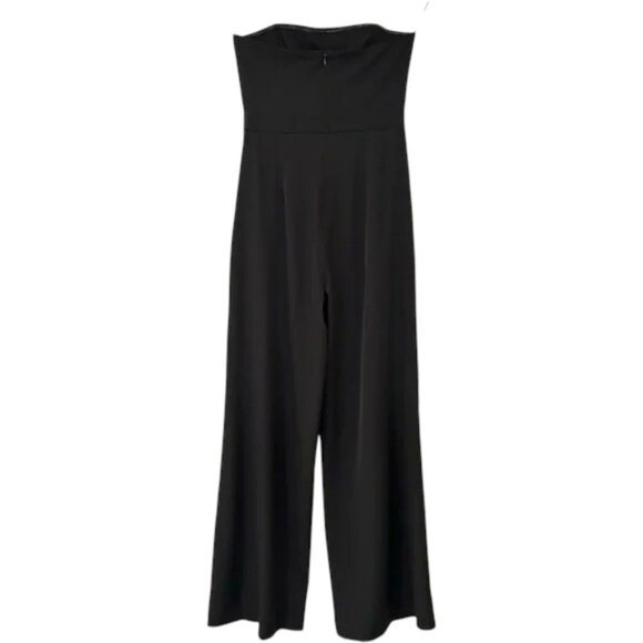 Lulus Black Strapless Wide Leg Jumpsuit Front Slit Evening Cocktail Formal M - Picture 6 of 14
